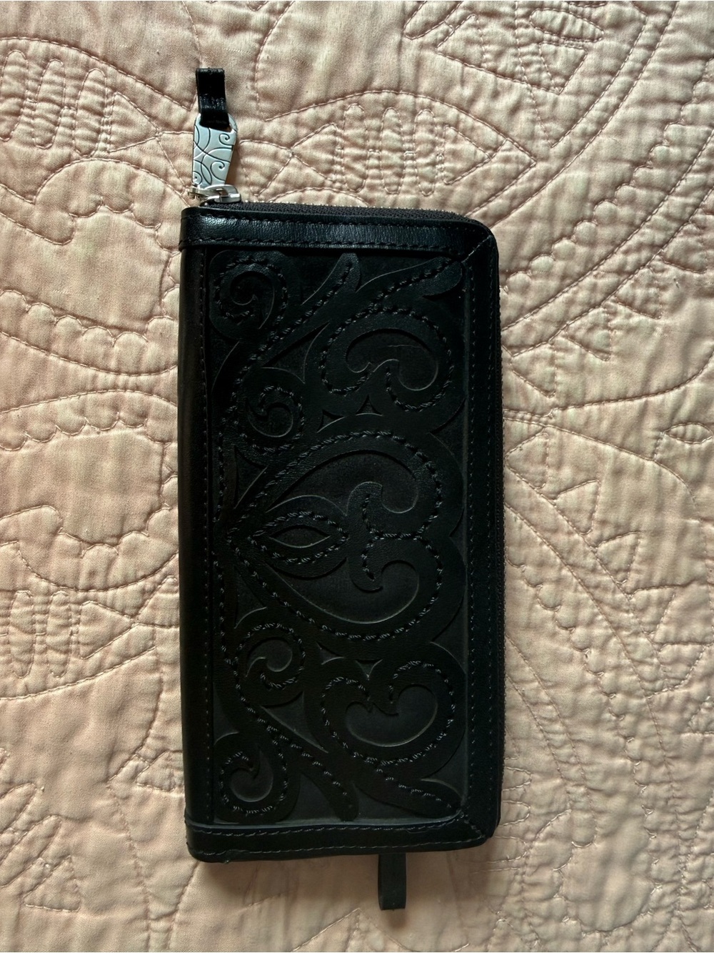 Brighton Black Embossed Leather Zip Wallet